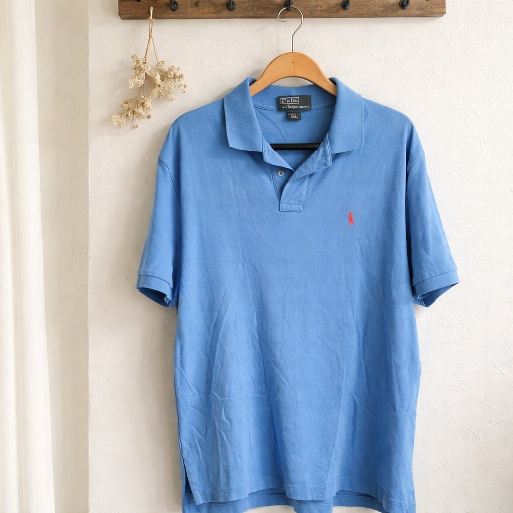 Polo Ralph Lauren Men's Vintage Blue Polo Shirt Pony Logo Short Sleeve Large‎